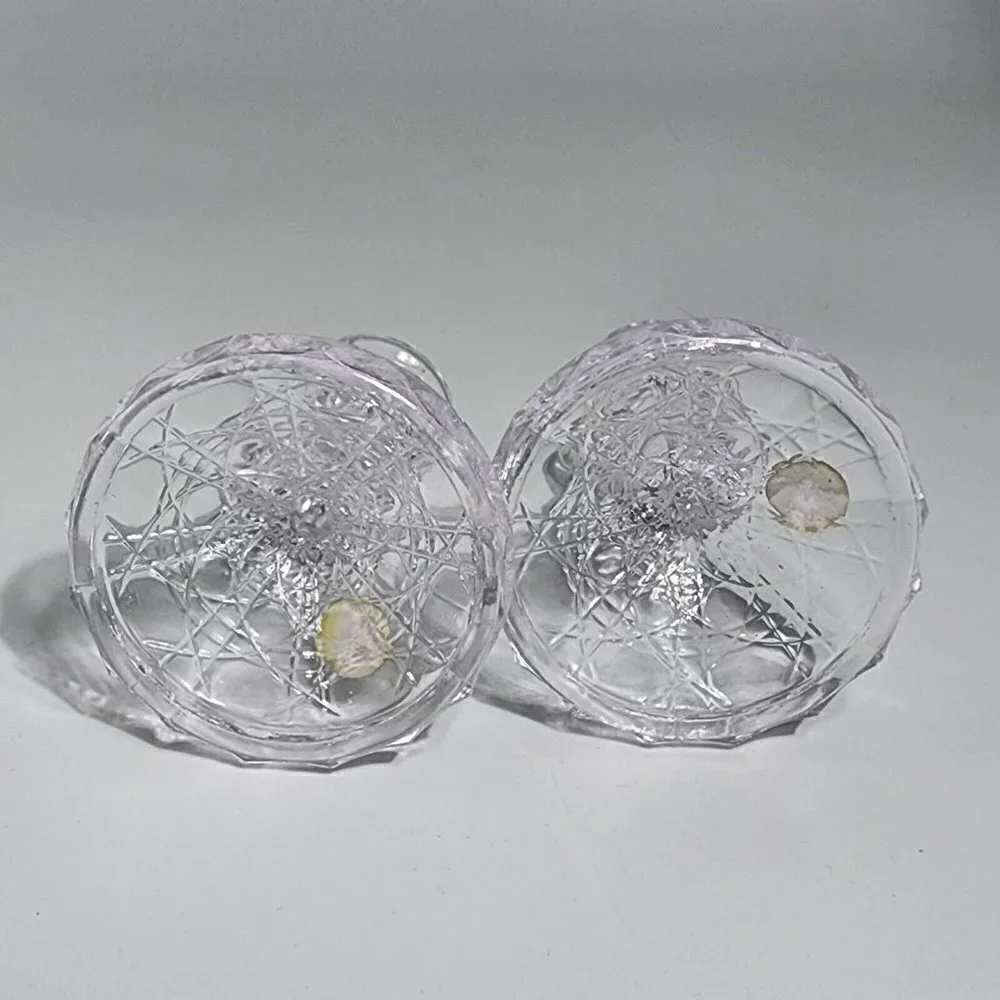 Crystal Pedestal Candlesticks Candleholders Pair PbO 24% Vintage Made in Taiwan